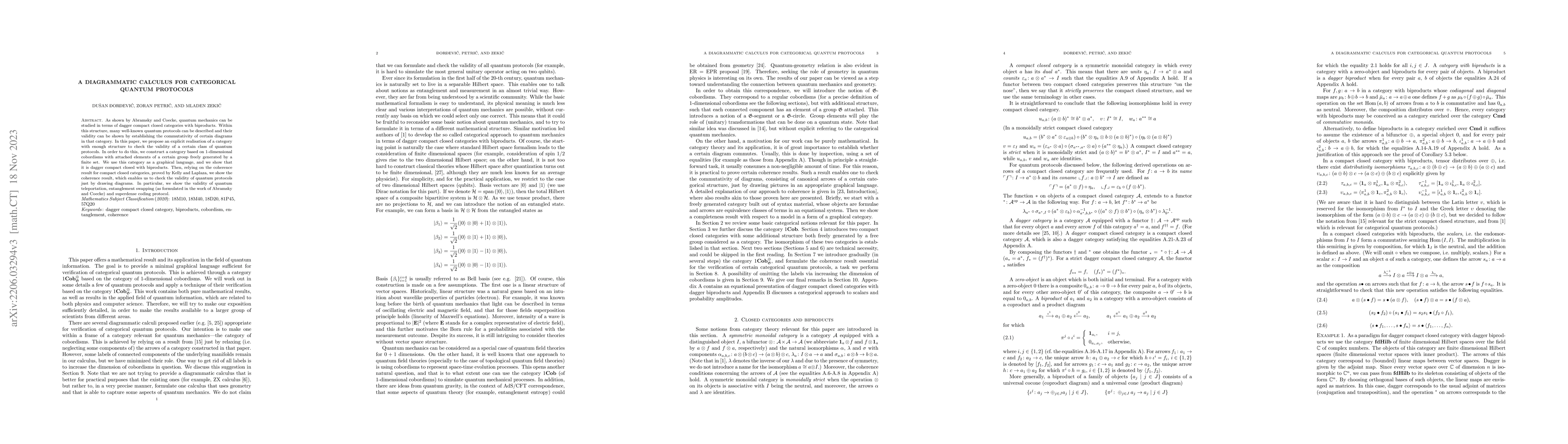 Thumbnail for A diagrammatic calculus for categorical quantum protocols