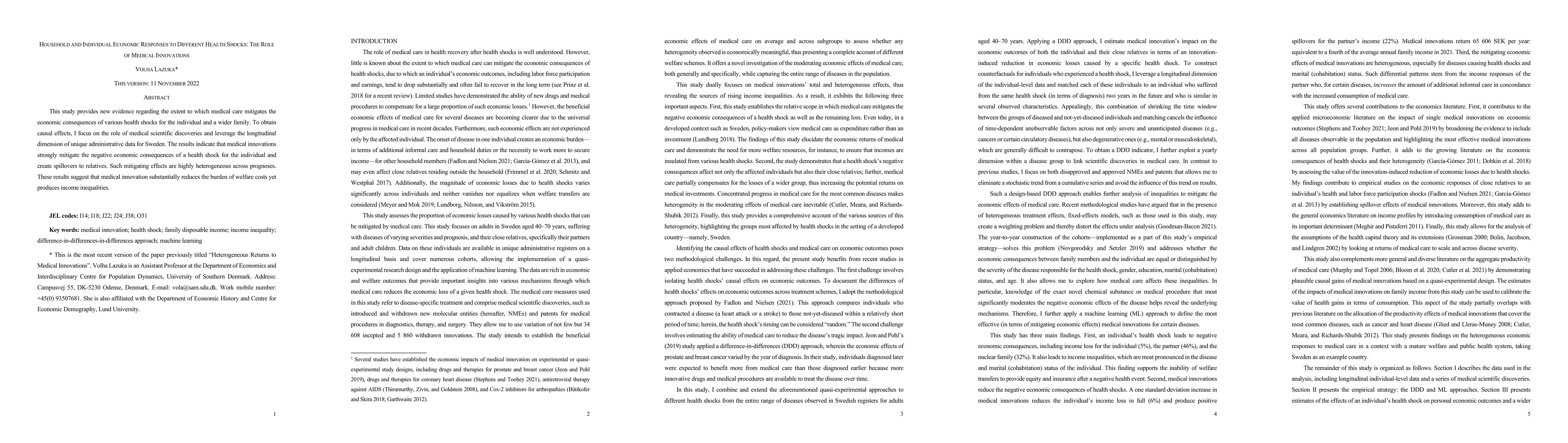 Thumbnail for Household and individual economic responses to different health shocks:
  The role of medical innovations