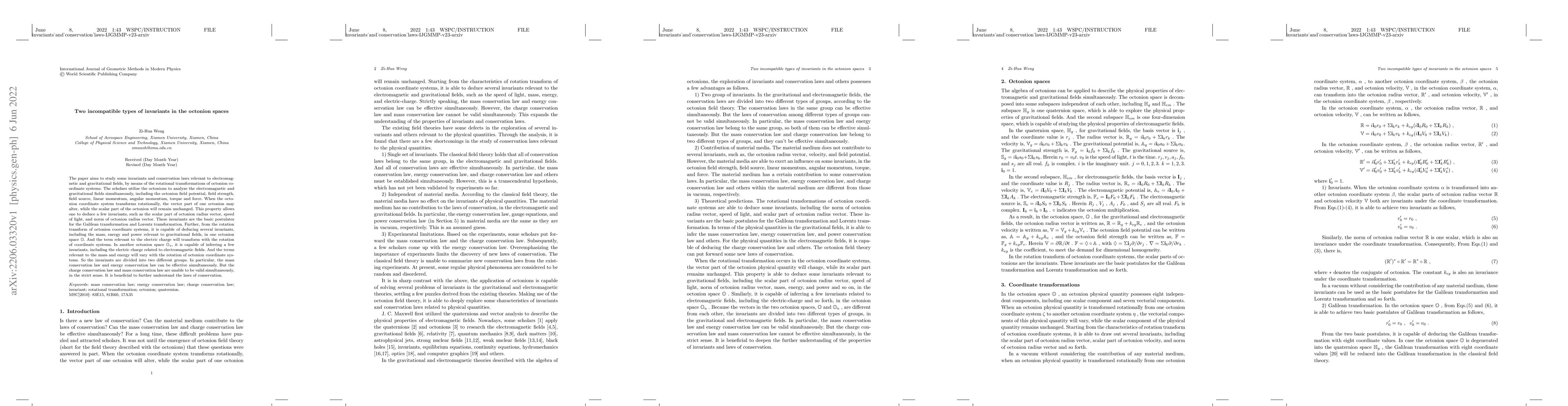 Thumbnail for Two incompatible types of invariants in the octonion spaces