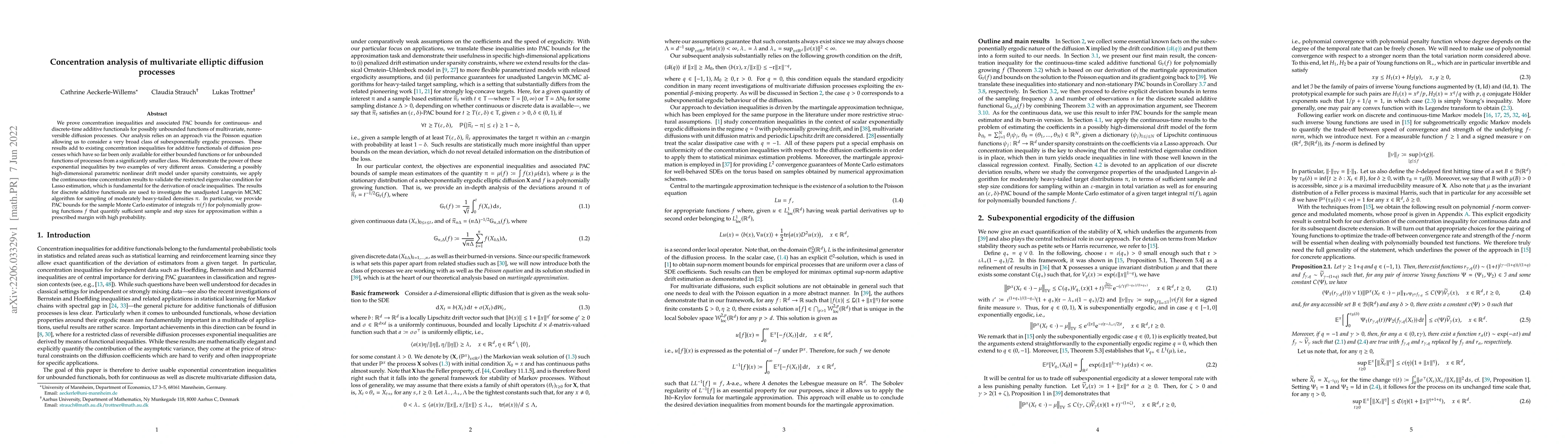Thumbnail for Concentration analysis of multivariate elliptic diffusion processes