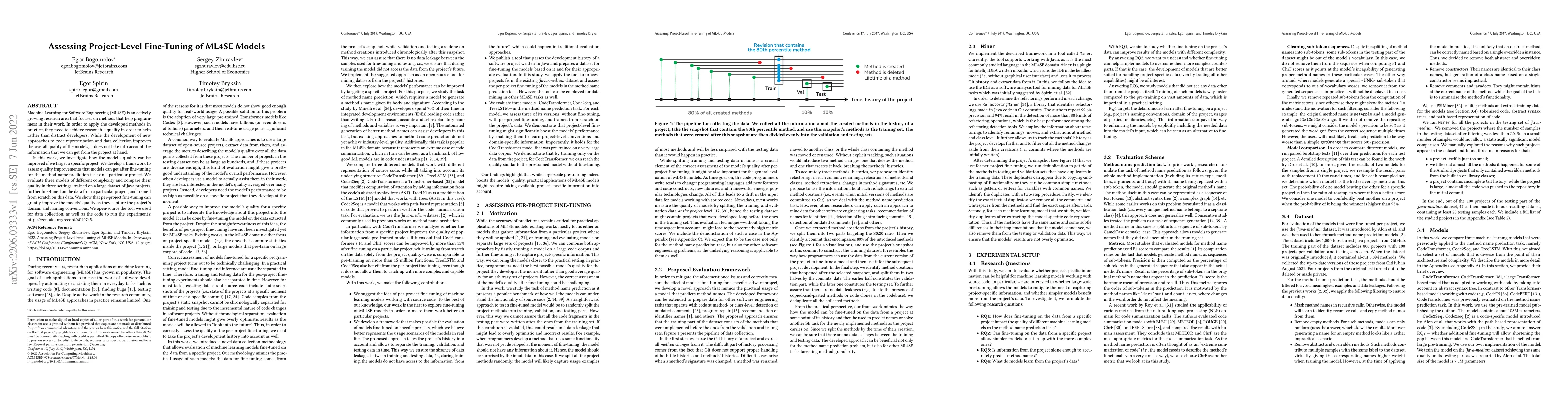 Thumbnail for Assessing Project-Level Fine-Tuning of ML4SE Models