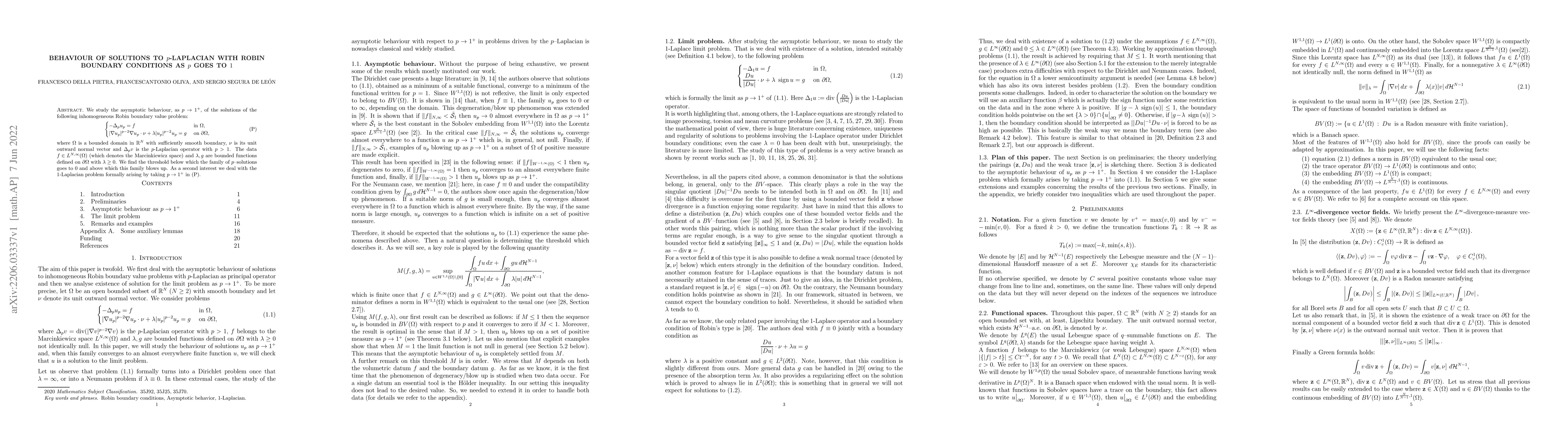 Thumbnail for Behaviour of solutions to $p$-Laplacian with Robin boundary conditions
  as $p$ goes to $1$