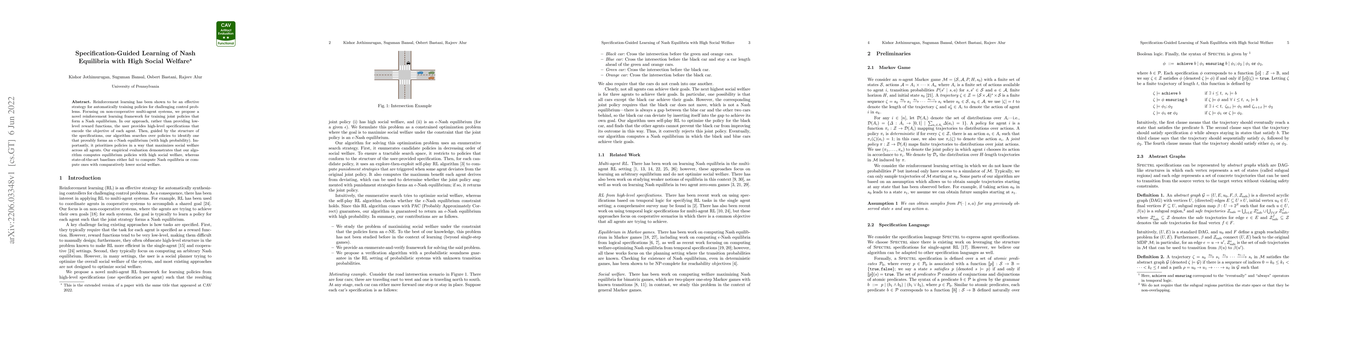 Thumbnail for Specification-Guided Learning of Nash Equilibria with High Social
  Welfare