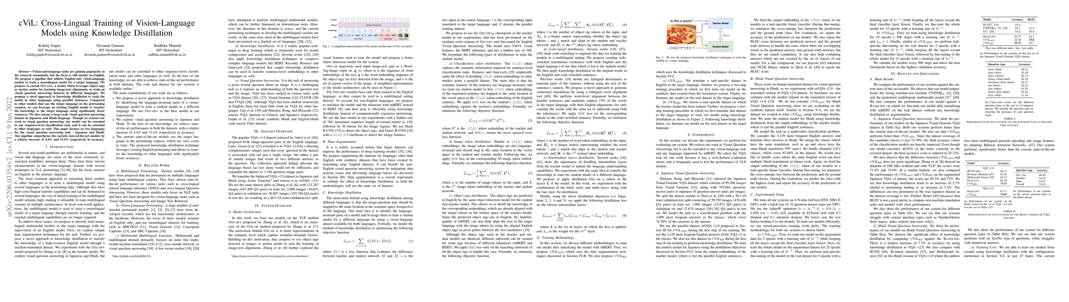 Thumbnail for cViL: Cross-Lingual Training of Vision-Language Models using Knowledge
  Distillation