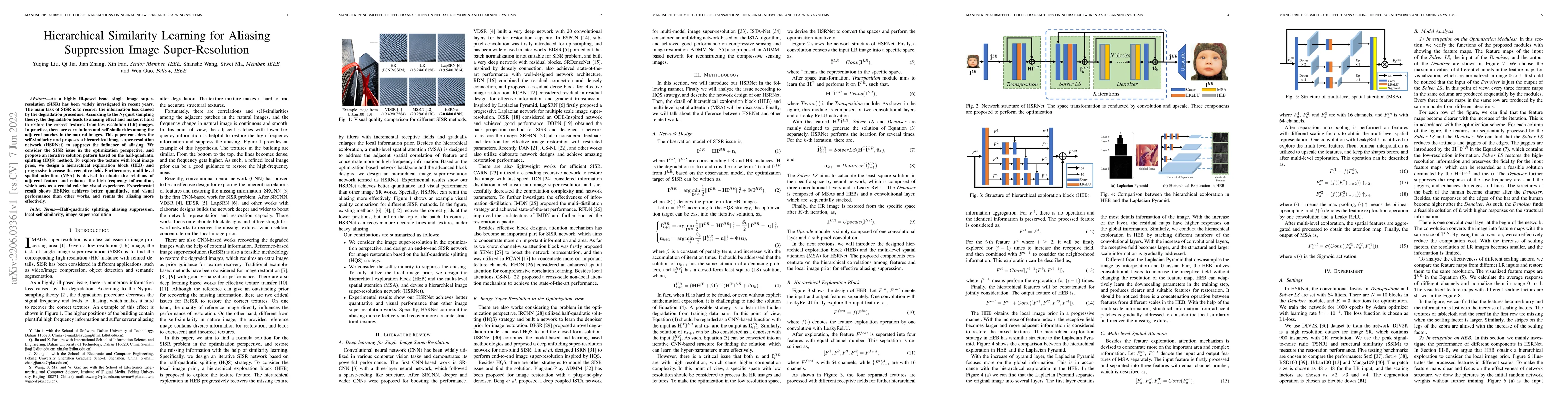 Thumbnail for Hierarchical Similarity Learning for Aliasing Suppression Image
  Super-Resolution