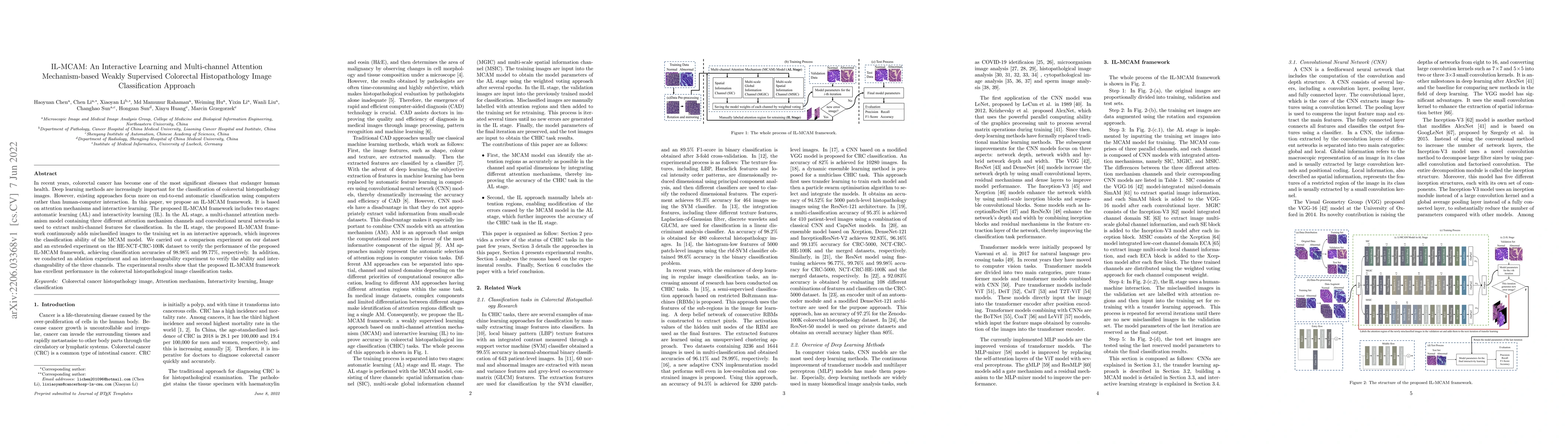 Thumbnail for IL-MCAM: An interactive learning and multi-channel attention
  mechanism-based weakly supervised colorectal histopathology image
  classification approach
