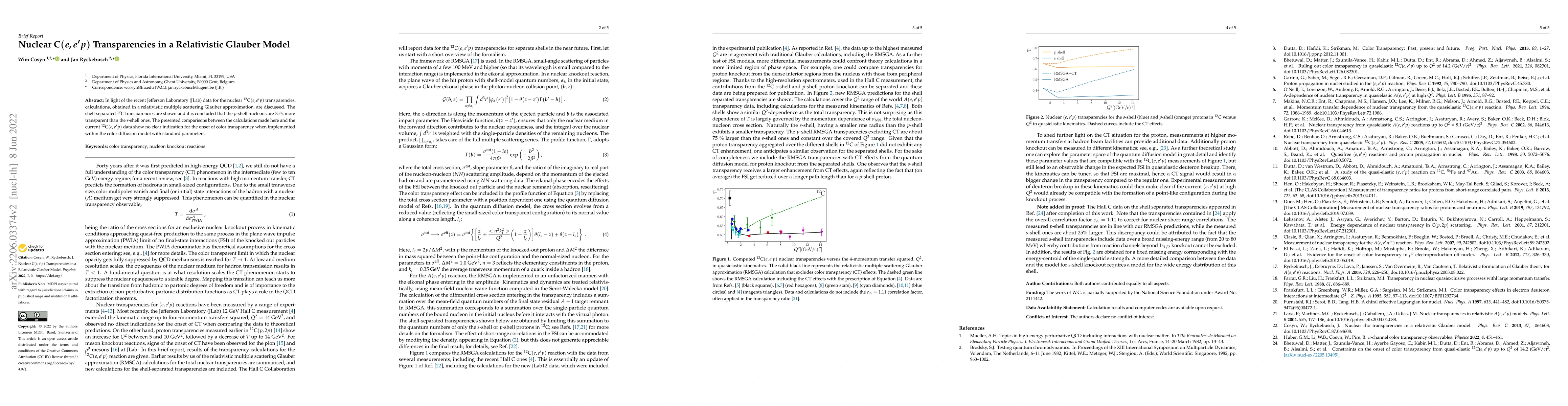 Thumbnail for Nuclear $\text{C}(e,e'p)$ Transparencies in a Relativistic Glauber Model