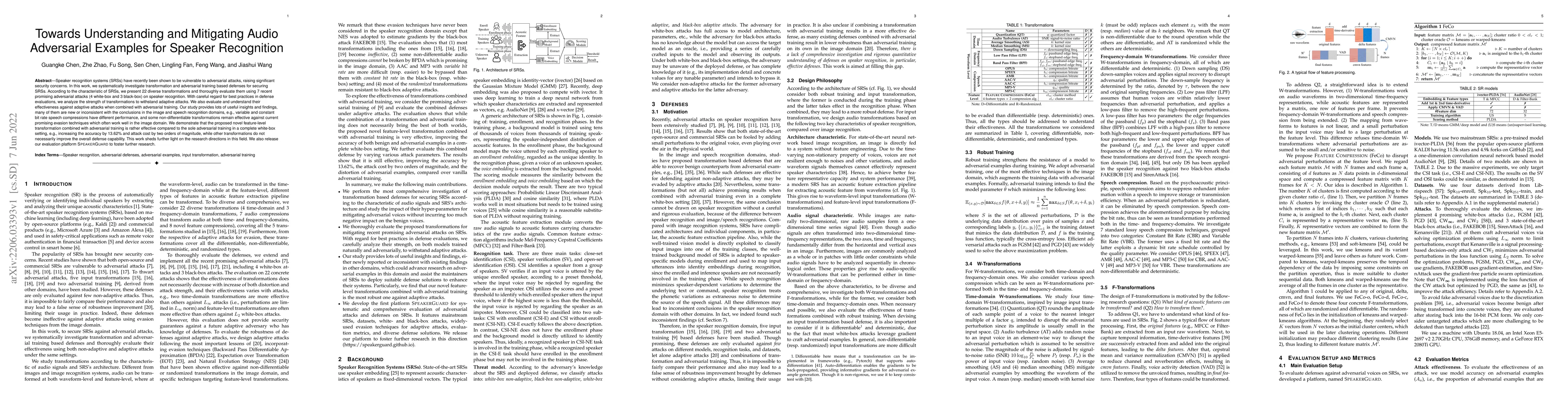Thumbnail for Towards Understanding and Mitigating Audio Adversarial Examples for
  Speaker Recognition