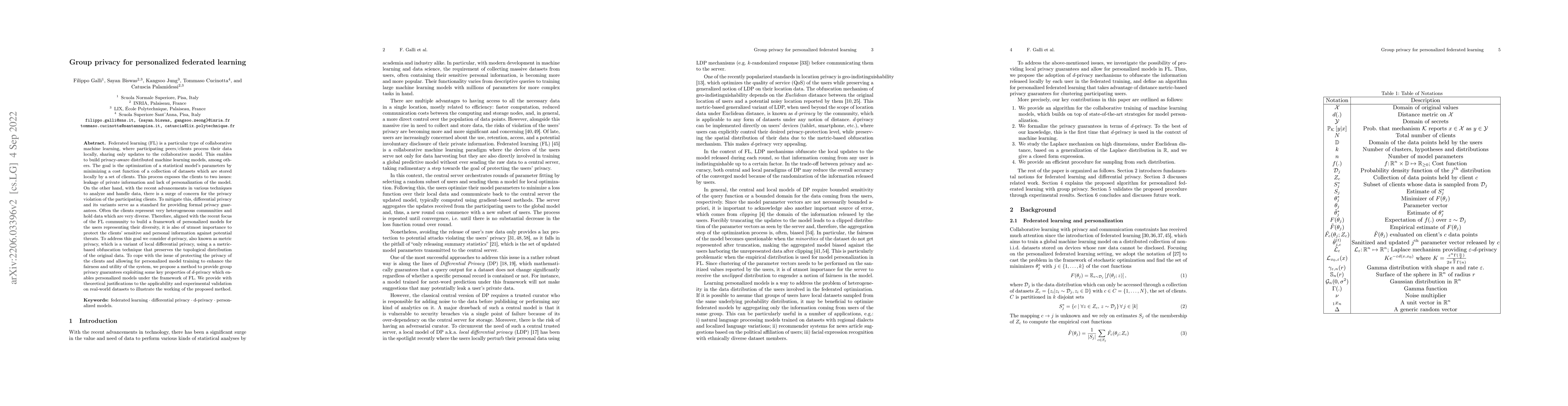 Thumbnail for Group privacy for personalized federated learning