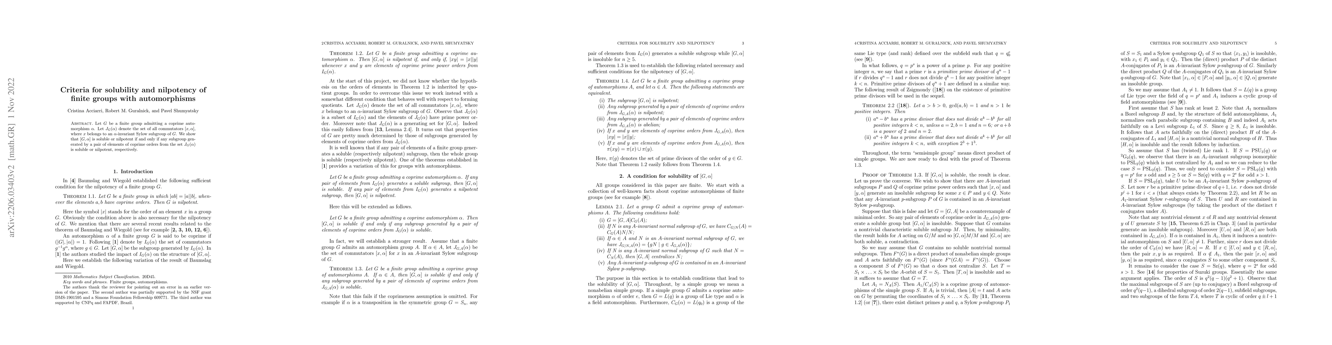 Thumbnail for Criteria for solubility and nilpotency of finite groups with
  automorphisms