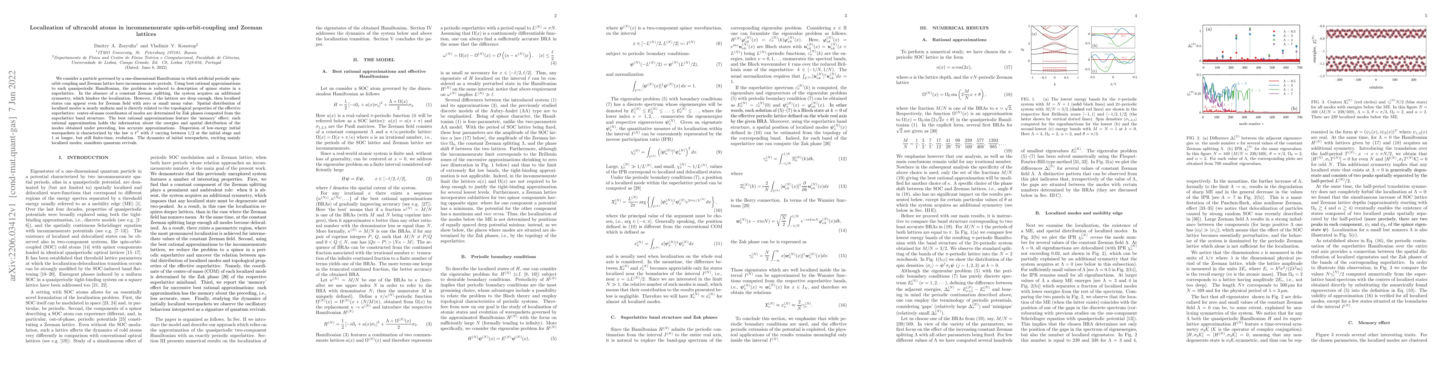 Thumbnail for Localization of ultracold atoms in incommensurate spin-orbit-coupling
  and Zeeman lattices