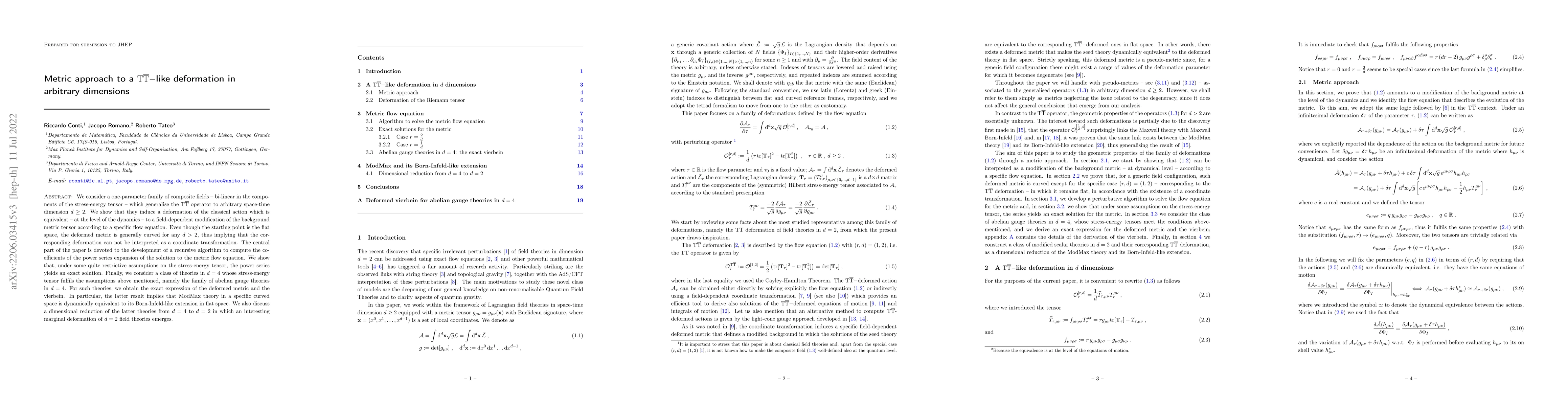 Thumbnail for Metric approach to a $\mathrm{T}\bar{\mathrm{T}}-$like deformation in
  arbitrary dimensions
