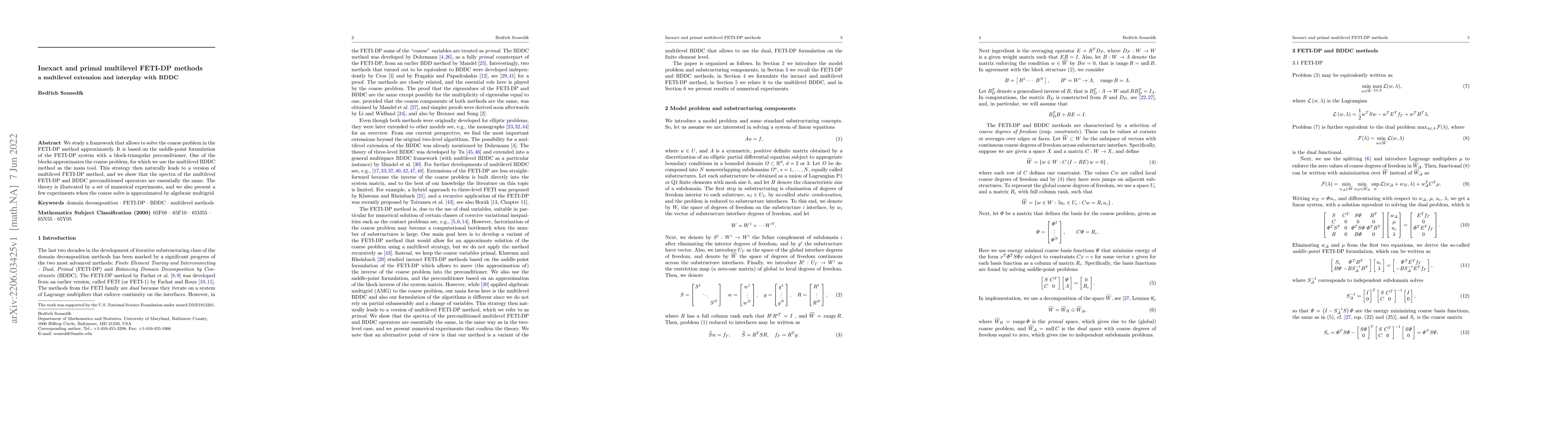 Thumbnail for Inexact and primal multilevel FETI-DP methods: a multilevel extension
  and interplay with BDDC