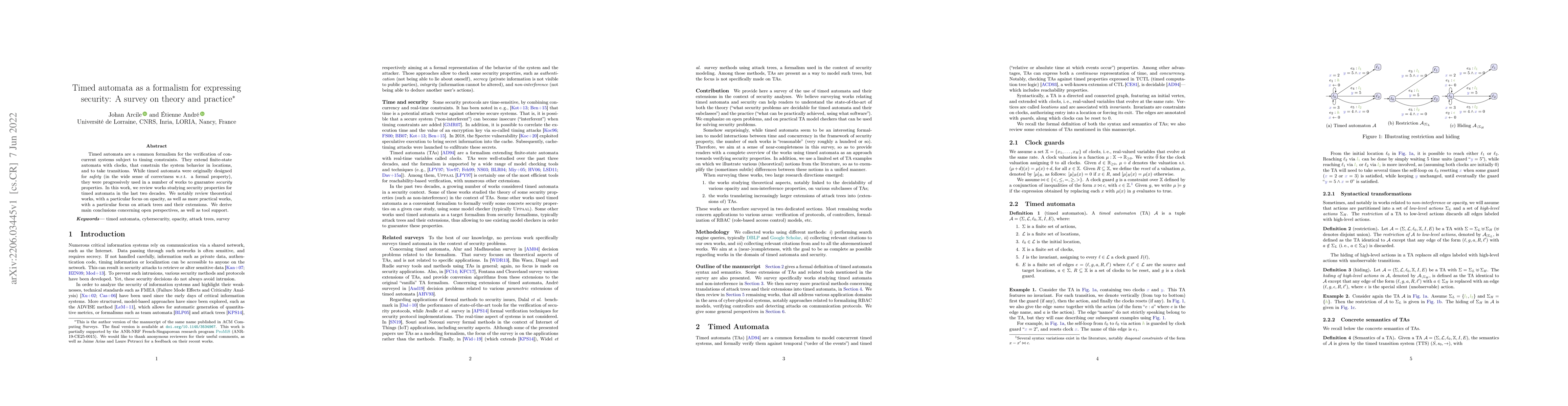Thumbnail for Timed automata as a formalism for expressing security: A survey on
  theory and practice