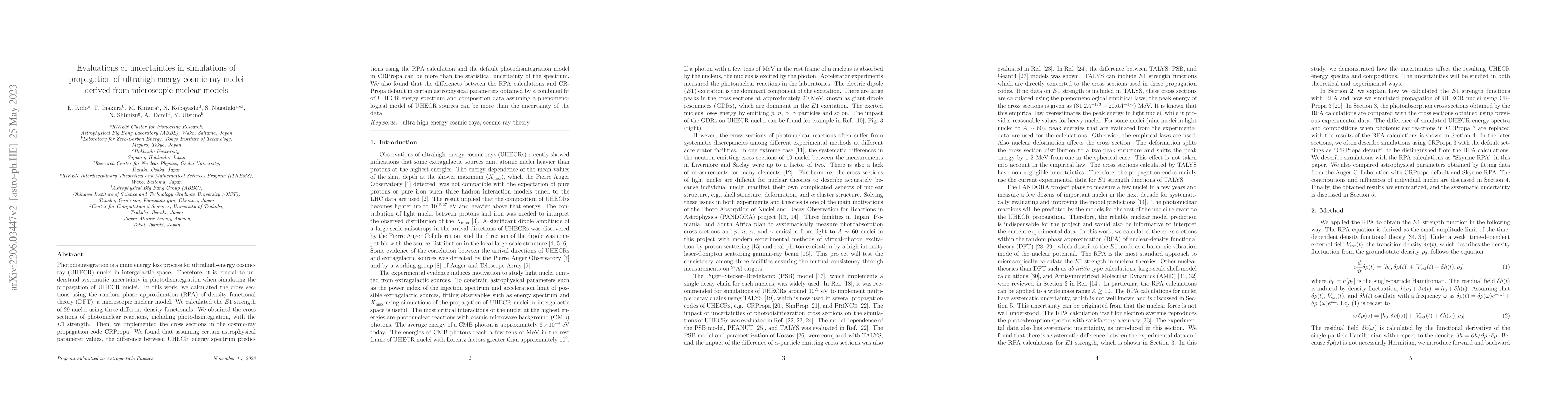 Thumbnail for Evaluations of uncertainties in simulations of propagation of
  ultrahigh-energy cosmic-ray nuclei derived from microscopic nuclear models