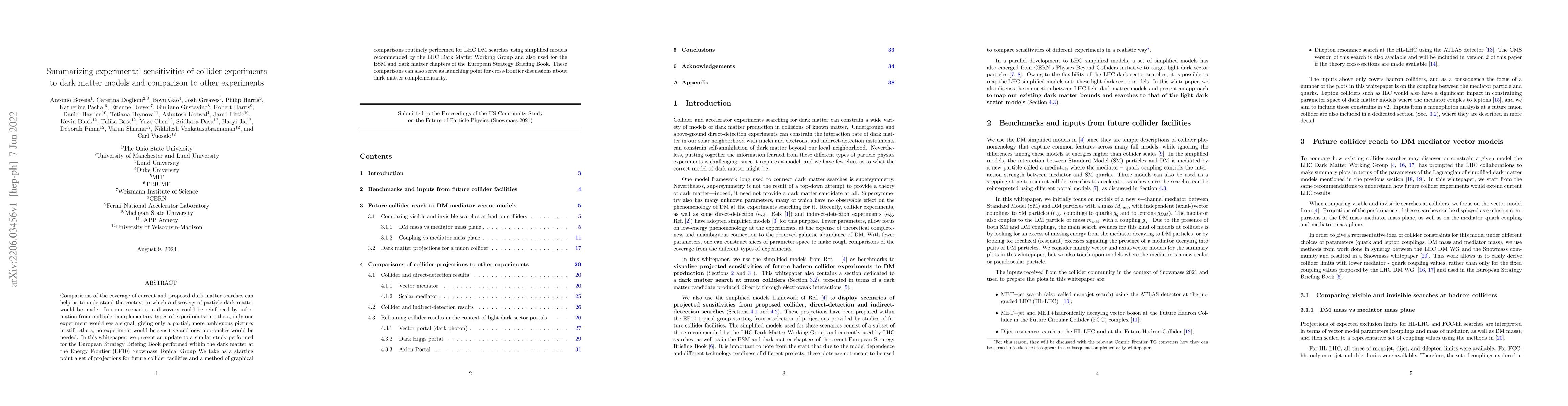 Thumbnail for Summarizing experimental sensitivities of collider experiments to dark
  matter models and comparison to other experiments
