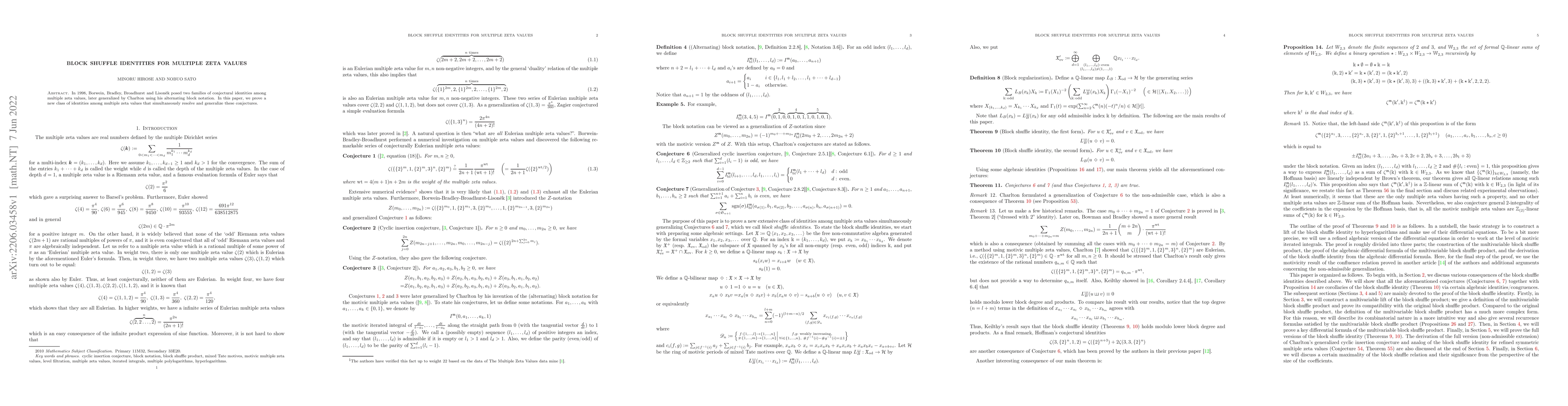 Thumbnail for Block shuffle identities for multiple zeta values