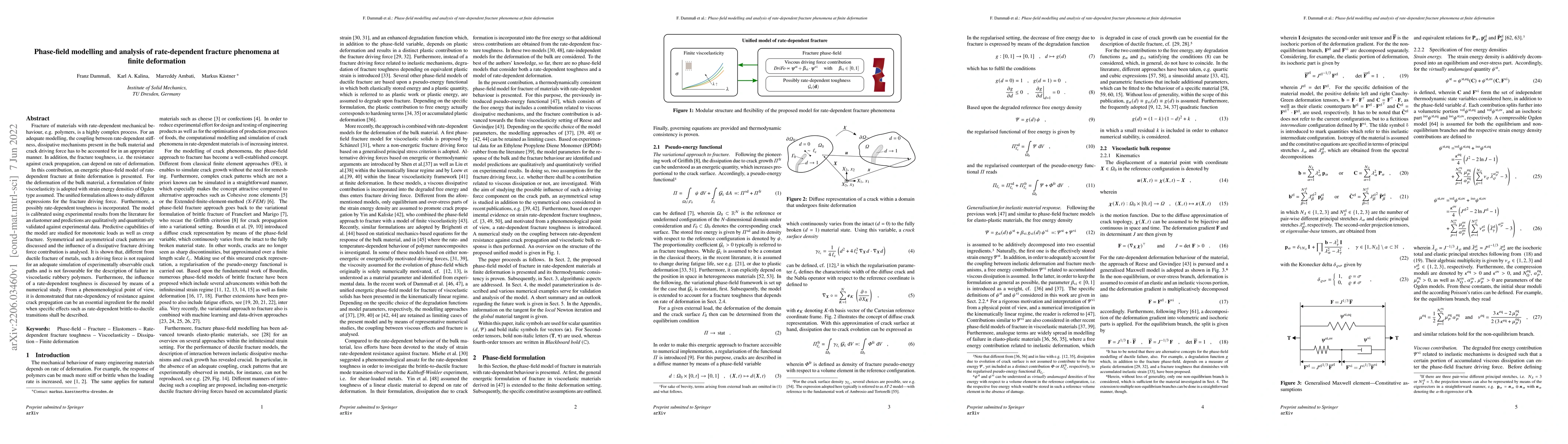 Thumbnail for Phase-field modelling and analysis of rate-dependent fracture phenomena
  at finite deformation
