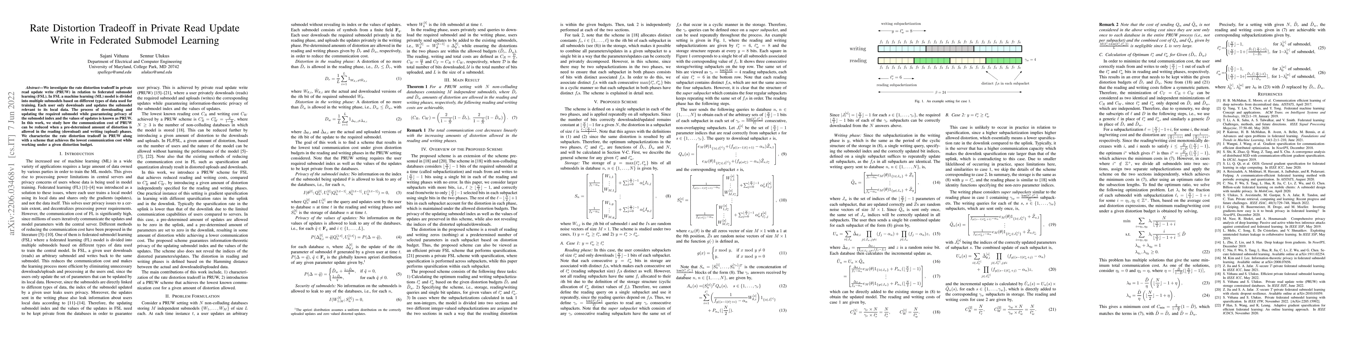 Thumbnail for Rate Distortion Tradeoff in Private Read Update Write in Federated
  Submodel Learning