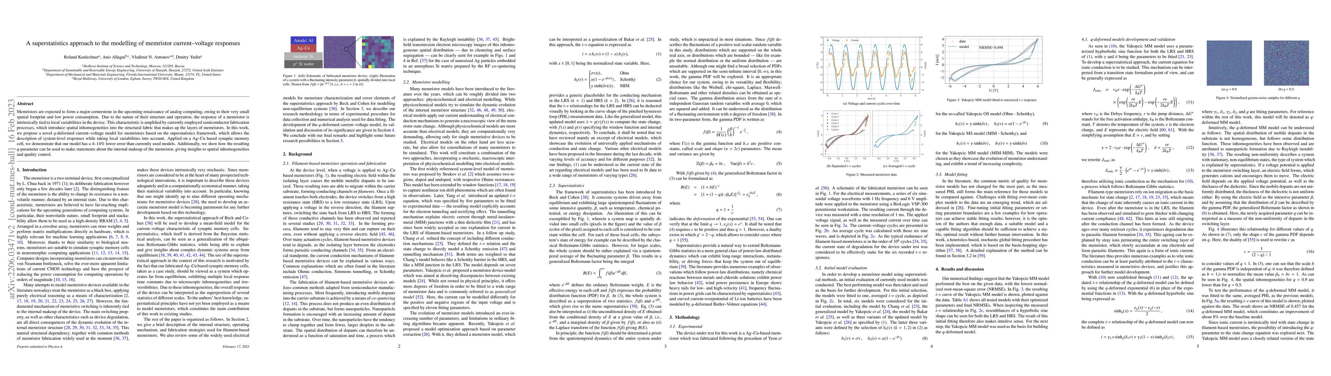 Thumbnail for A superstatistics approach to the modelling of memristor current-voltage
  responses
