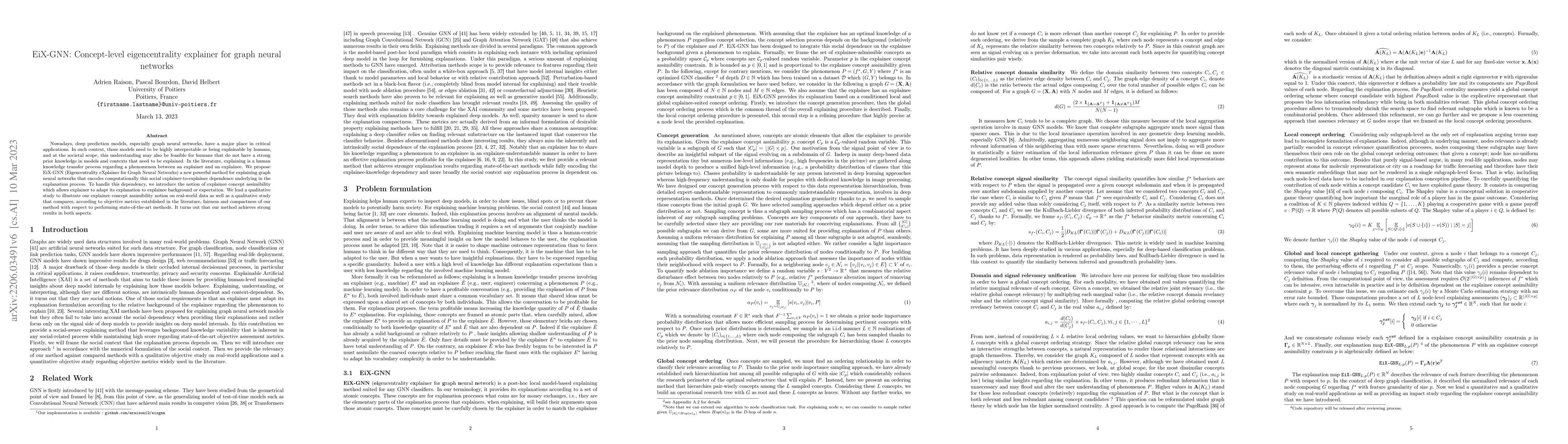 Thumbnail for EiX-GNN : Concept-level eigencentrality explainer for graph neural
  networks