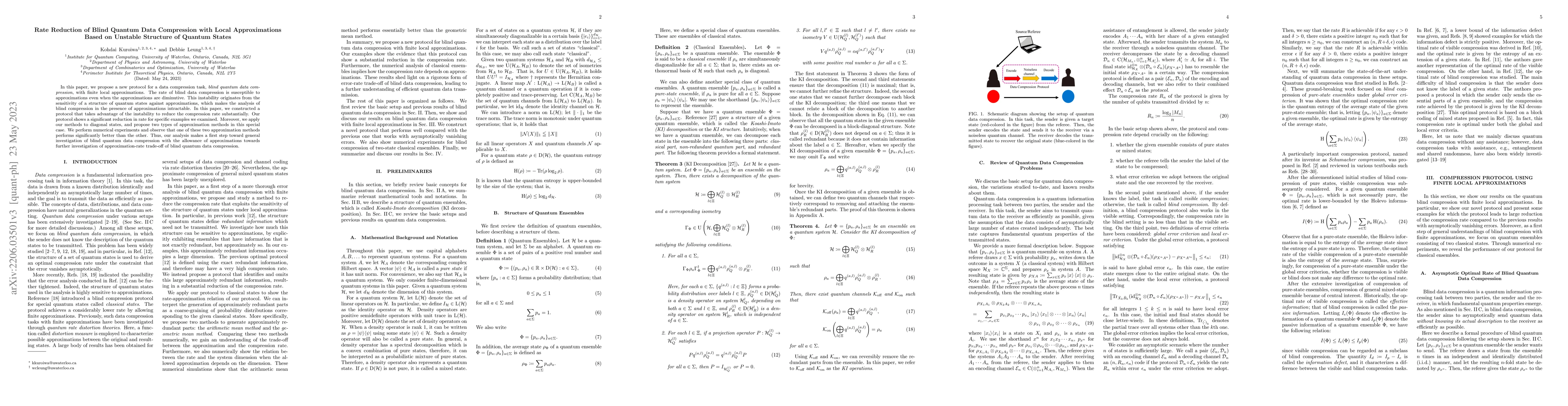 Thumbnail for Rate Reduction of Blind Quantum Data Compression with Local
  Approximations Based on Unstable Structure of Quantum States