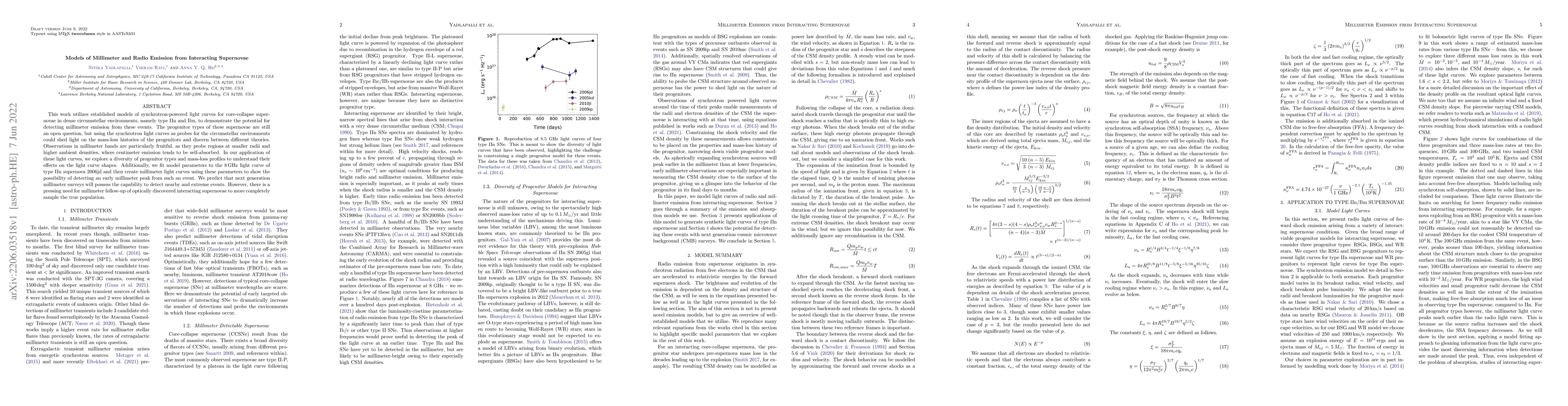 Thumbnail for Models of Millimeter and Radio Emission from Interacting Supernovae