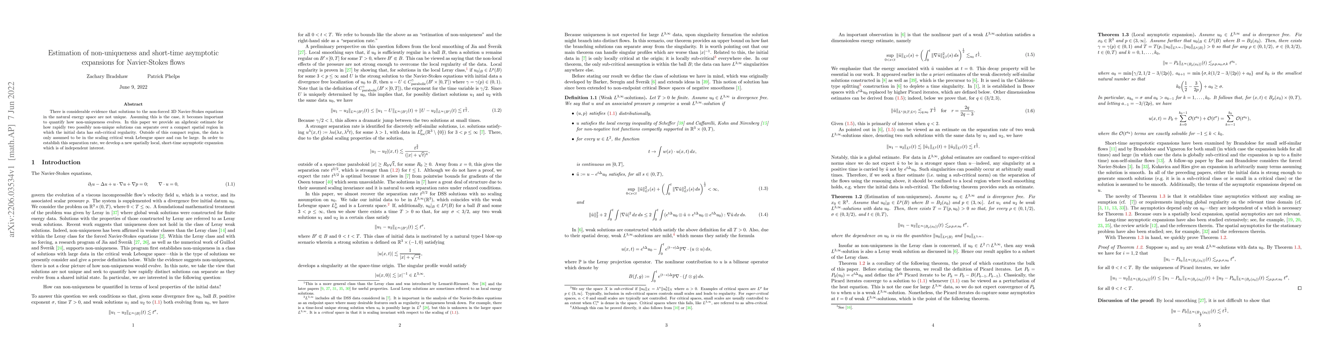 Thumbnail for Estimation of non-uniqueness and short-time asymptotic expansions for
  Navier-Stokes flows