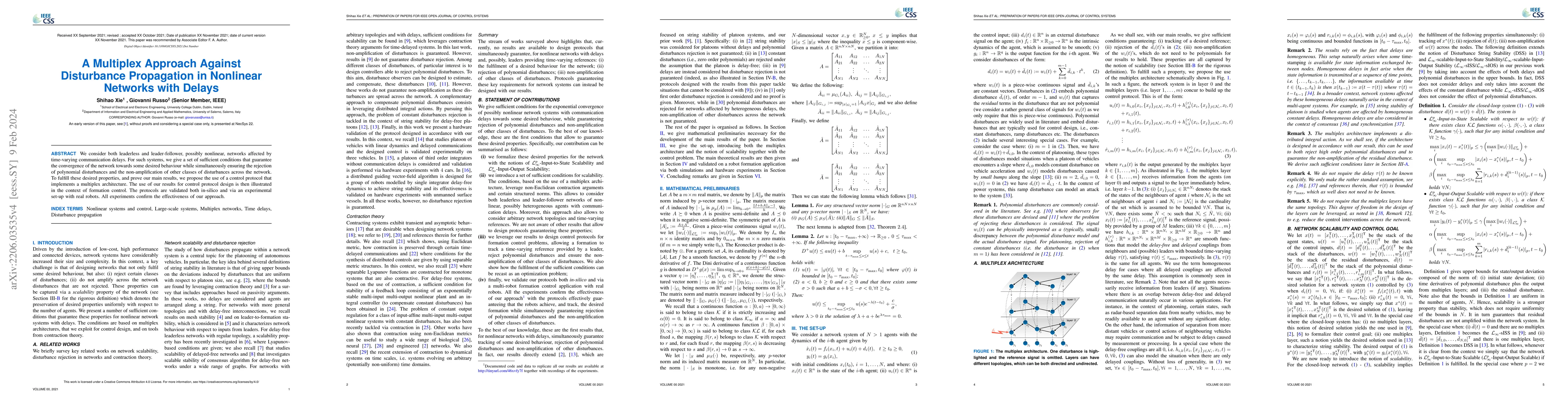 Thumbnail for A Multiplex Approach Against Disturbance Propagation in Nonlinear
  Networks with Delays