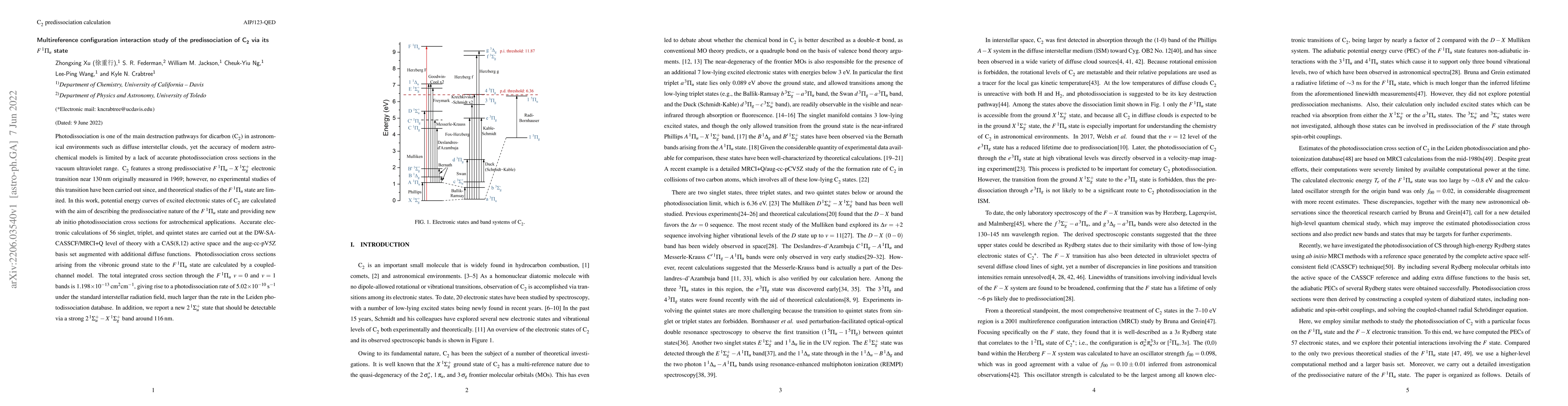 Thumbnail for Multireference configuration interaction study of the predissociation of
  C$_{2}$ via its $F\,^1\Pi_u$ state