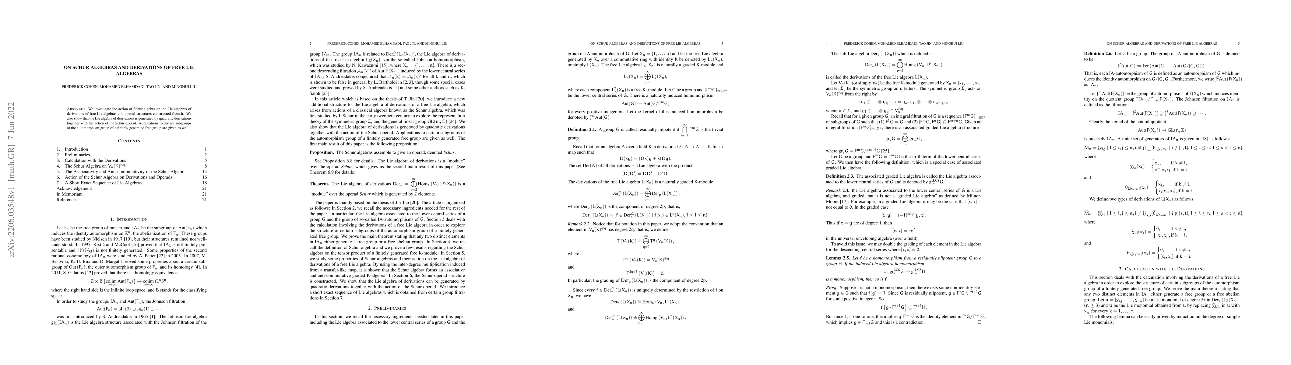 Thumbnail for On Schur Algebras and Derivations of Free Lie Algebras