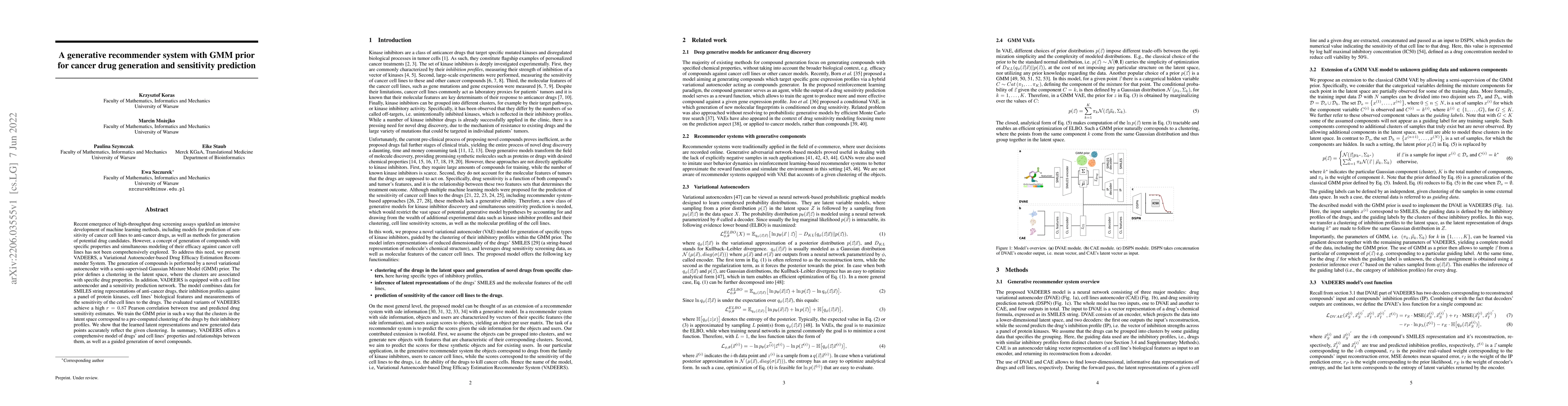 Thumbnail for A generative recommender system with GMM prior for cancer drug
  generation and sensitivity prediction
