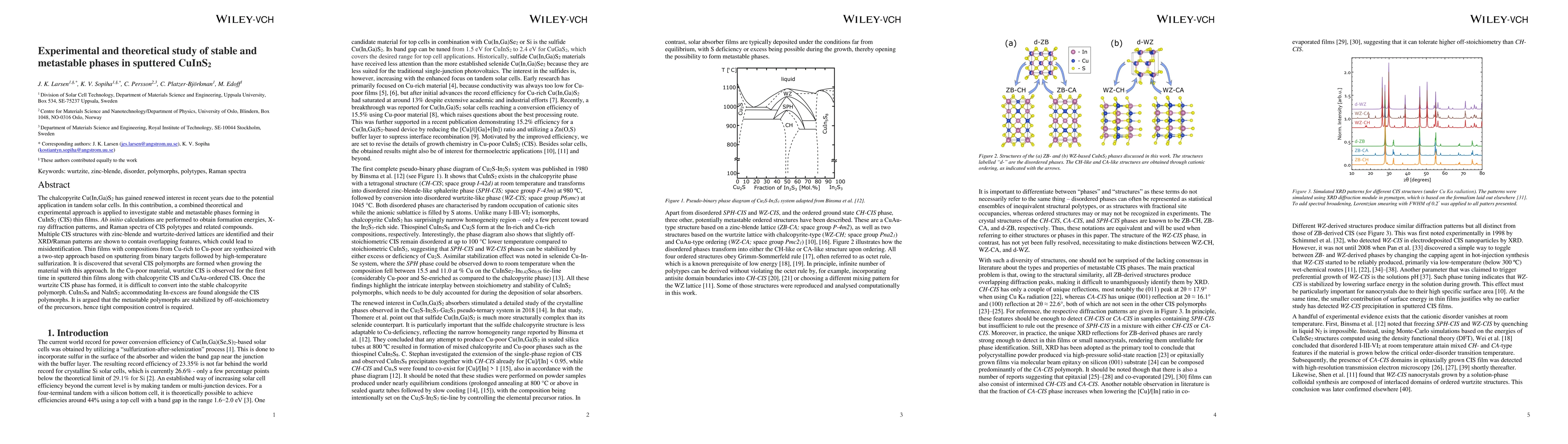 Thumbnail for Experimental and theoretical study of stable and metastable phases in
  sputtered CuInS${_2}$