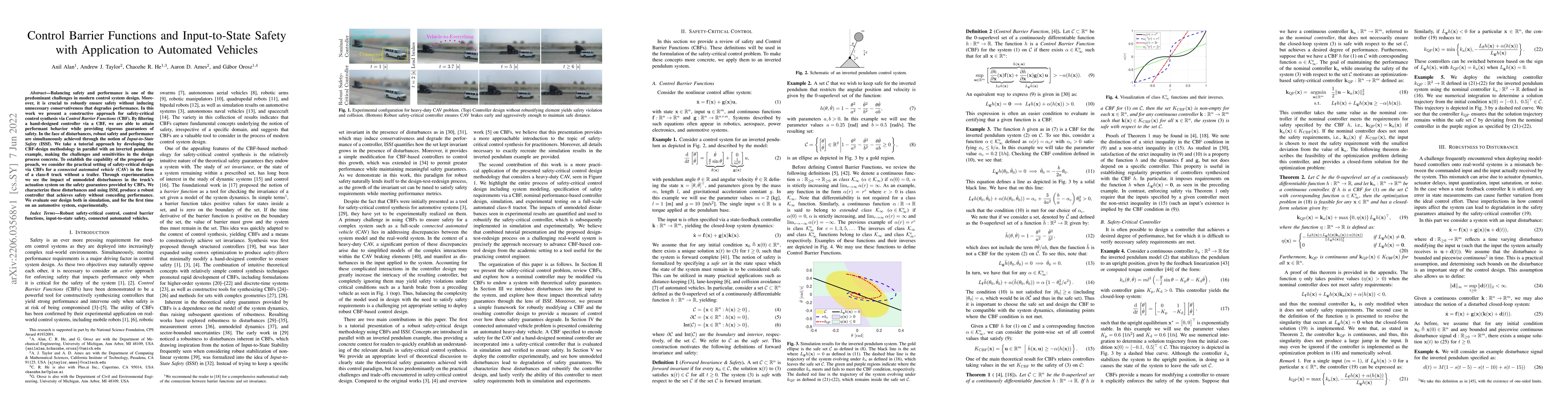 Thumbnail for Control Barrier Functions and Input-to-State Safety with Application to
  Automated Vehicles