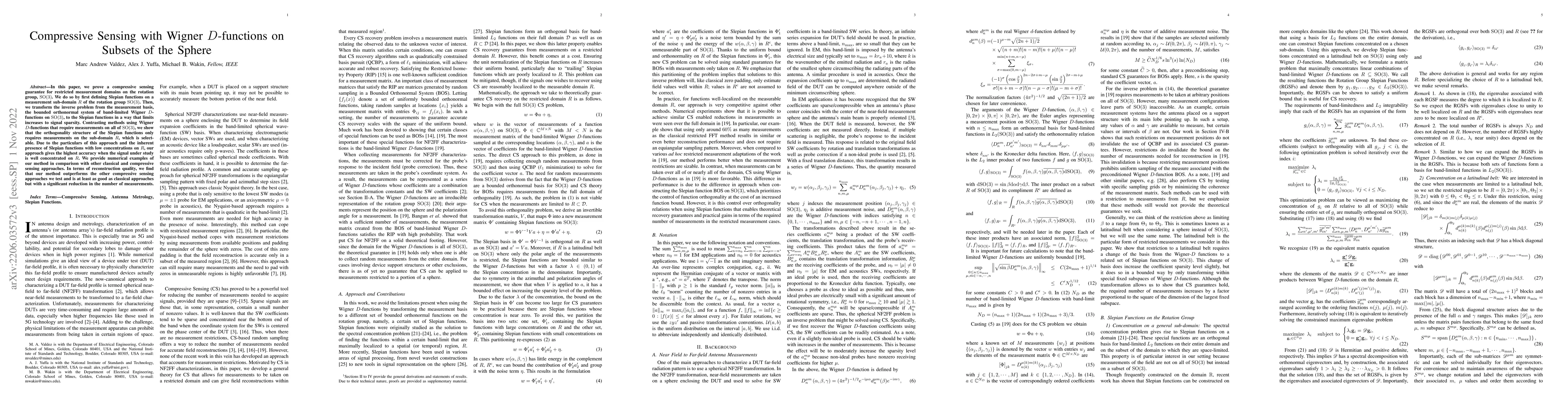 Thumbnail for Compressive Sensing with Wigner $D$-functions on Subsets of the Sphere