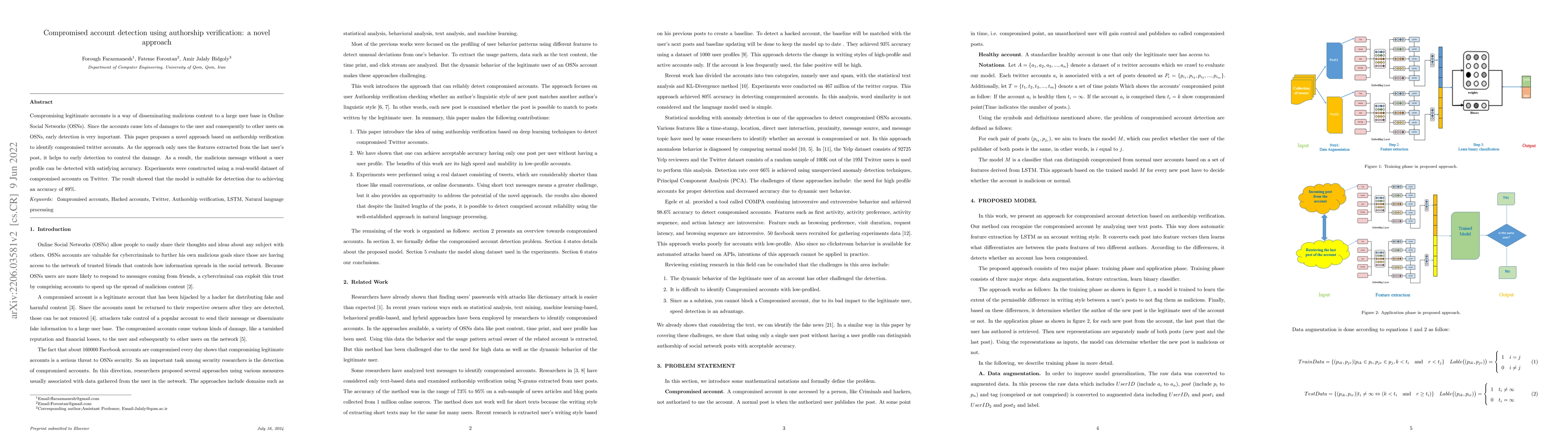 Thumbnail for Compromised account detection using authorship verification: a novel
  approach