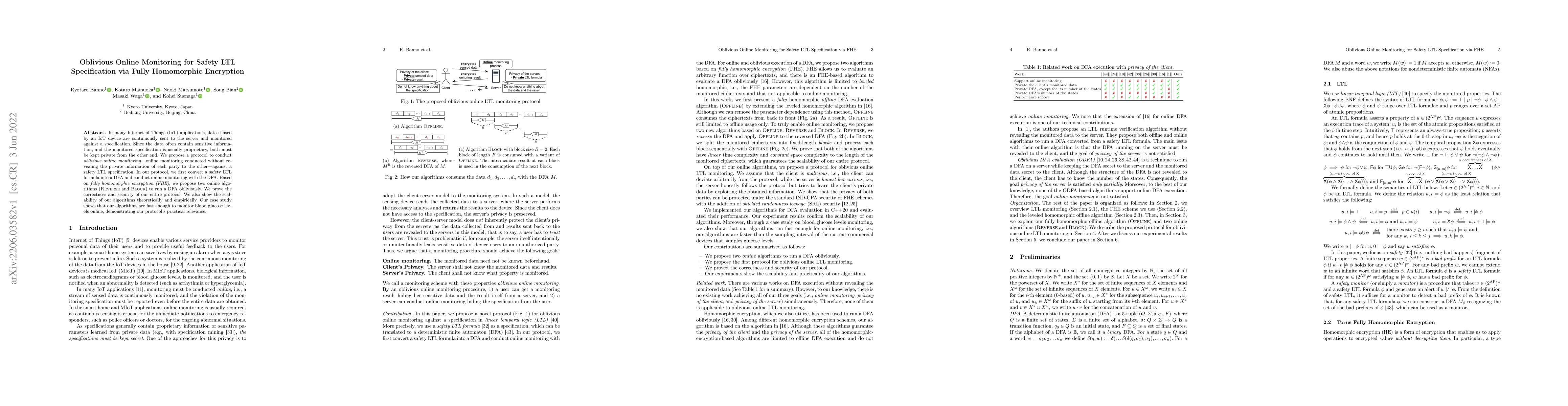 Thumbnail for Oblivious Online Monitoring for Safety LTL Specification via Fully
  Homomorphic Encryption