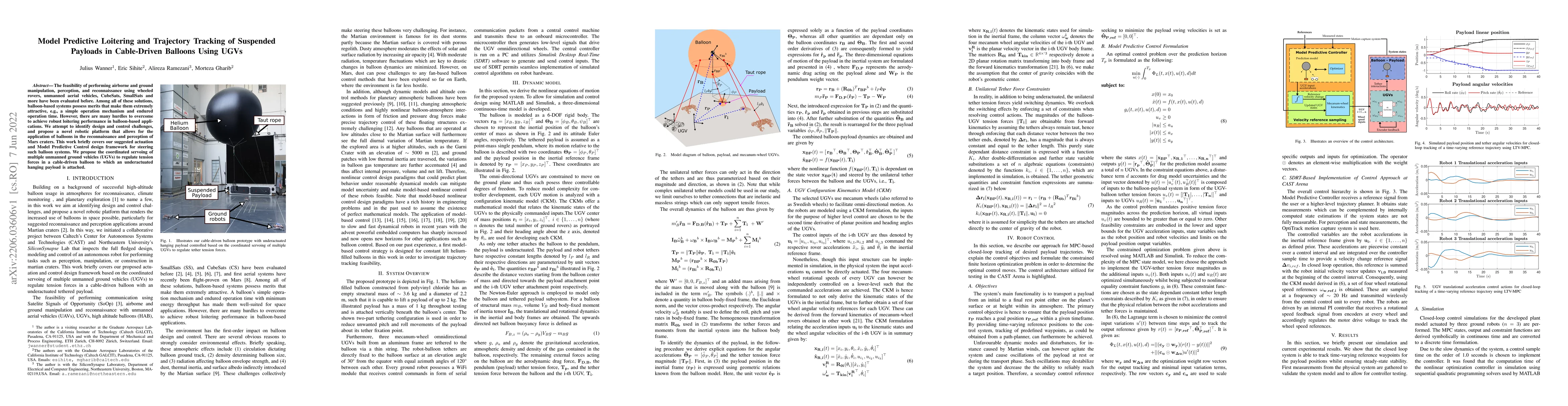 Thumbnail for Model Predictive Loitering and Trajectory Tracking of Suspended Payloads
  in Cable-Driven Balloons Using UGVs