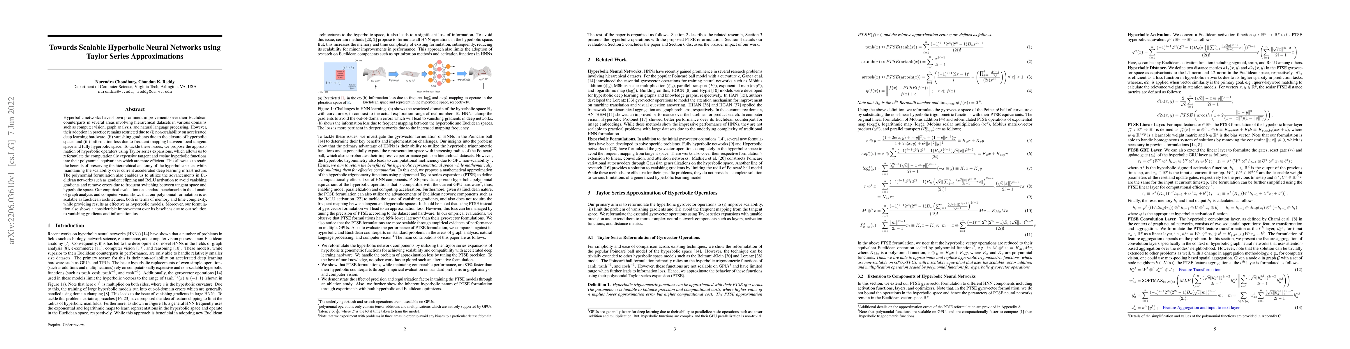 Thumbnail for Towards Scalable Hyperbolic Neural Networks using Taylor Series
  Approximations
