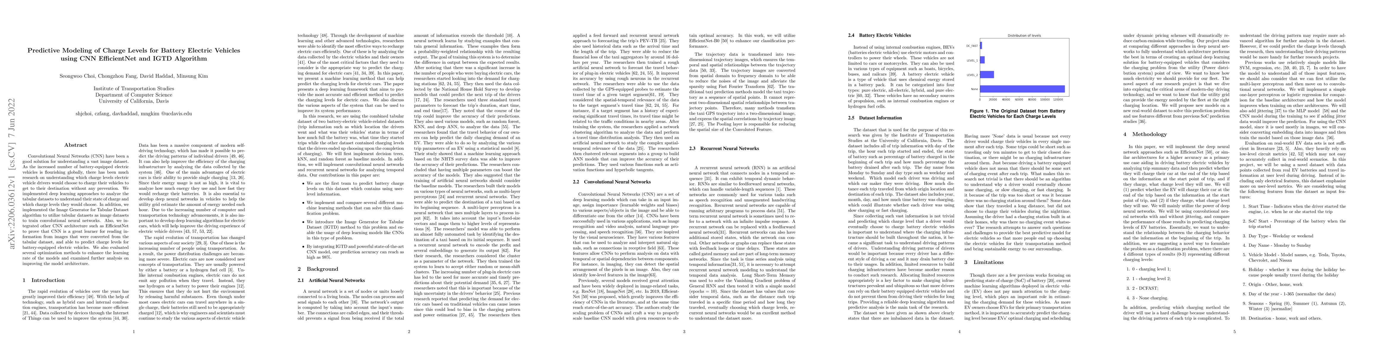 Thumbnail for Predictive Modeling of Charge Levels for Battery Electric Vehicles using
  CNN EfficientNet and IGTD Algorithm