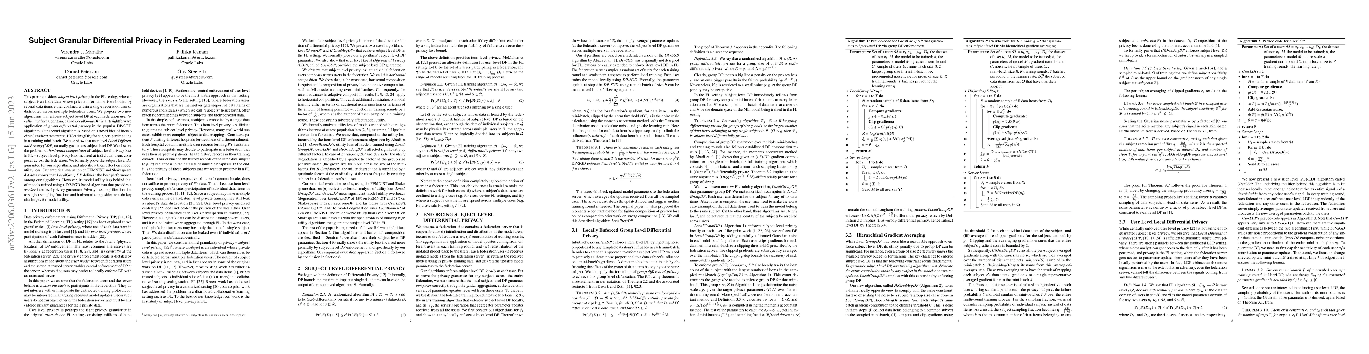 Thumbnail for Subject Granular Differential Privacy in Federated Learning