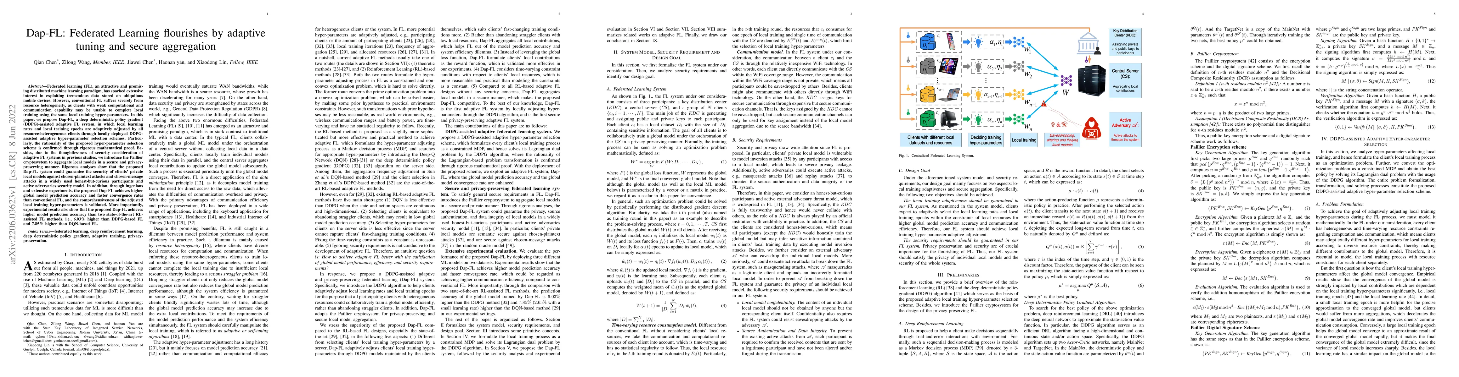Thumbnail for Dap-FL: Federated Learning flourishes by adaptive tuning and secure
  aggregation