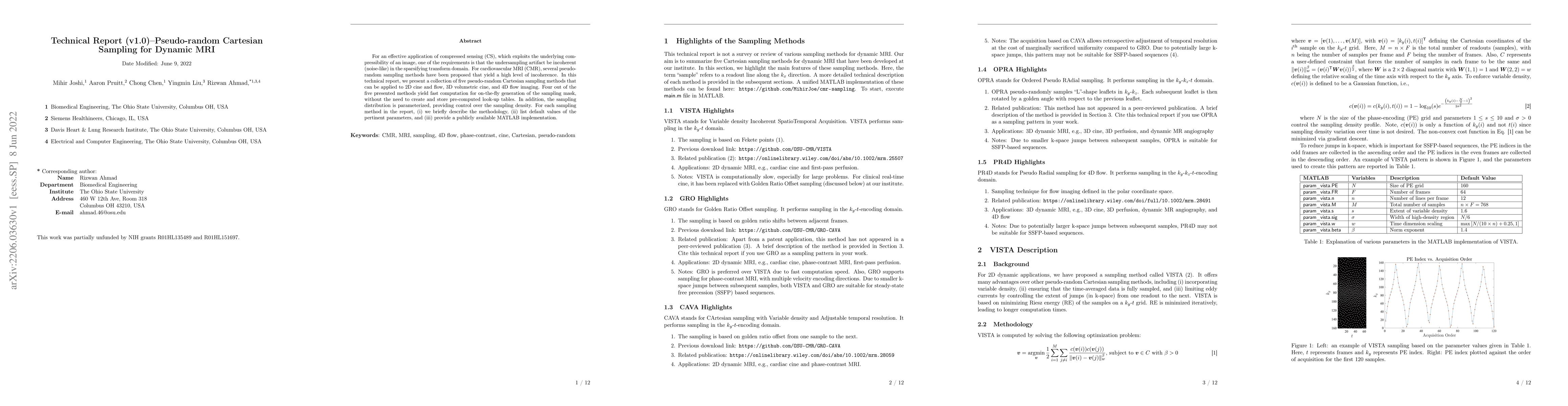 Thumbnail for Technical Report (v1.0)--Pseudo-random Cartesian Sampling for Dynamic
  MRI