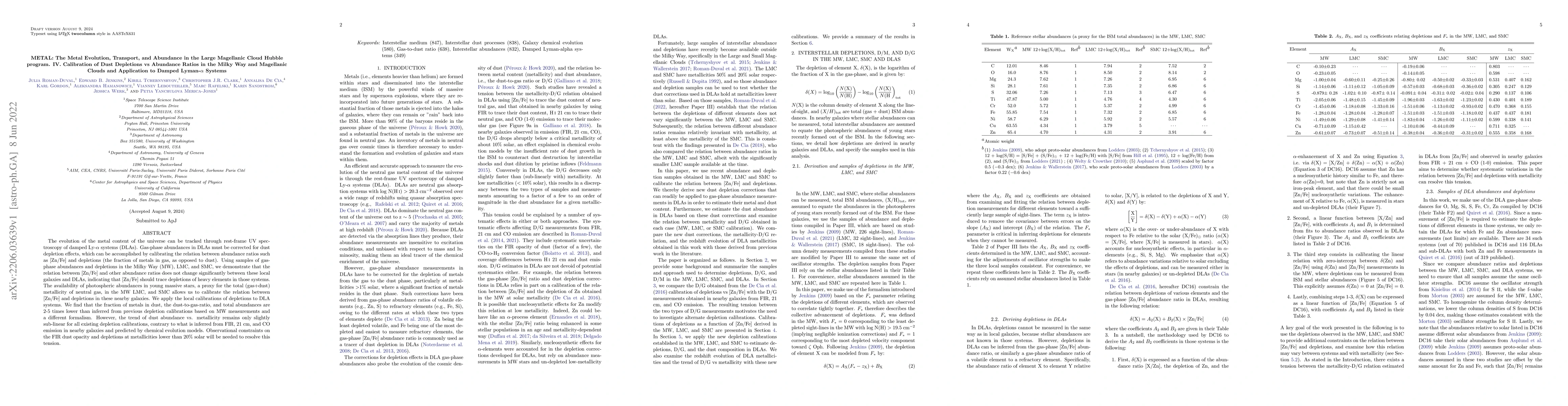 Thumbnail for METAL: The Metal Evolution, Transport, and Abundance in the Large
  Magellanic Cloud Hubble program. IV. Calibration of Dust Depletions vs
  Abundance Ratios in the Milky Way and Magellanic Clouds and Application to
  Damped Lyman-alpha Systems