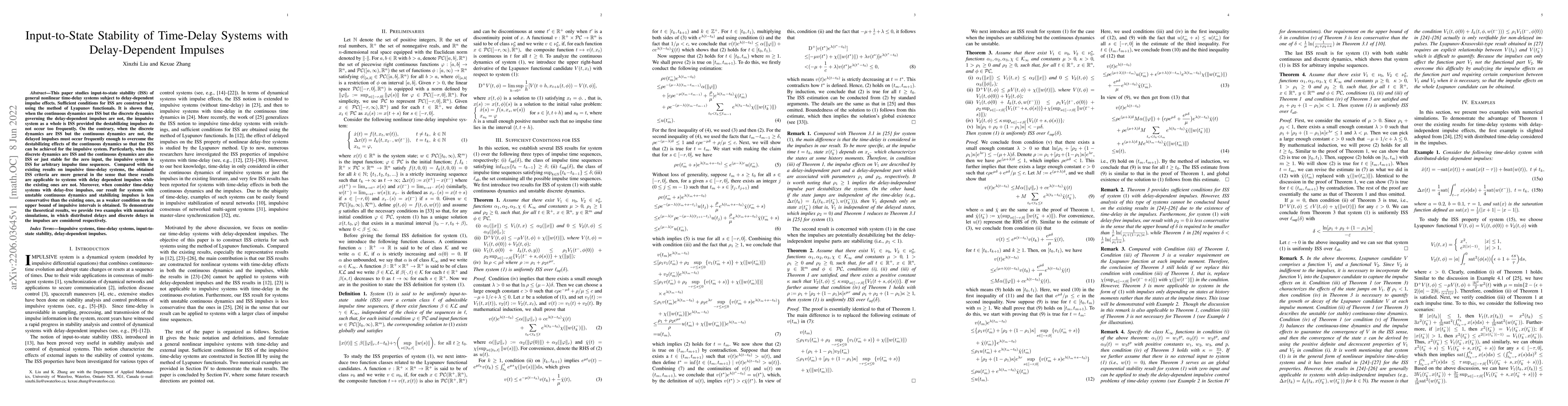 Thumbnail for Input-to-State Stability of Time-Delay Systems With Delay-Dependent
  Impulses