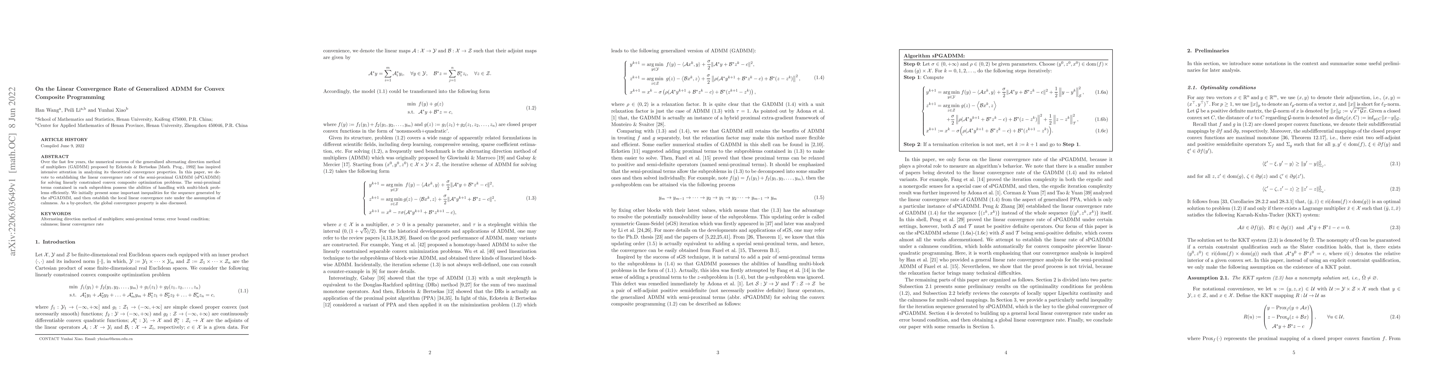 Thumbnail for On the Linear Convergence Rate of Generalized ADMM for Convex Composite
  Programming