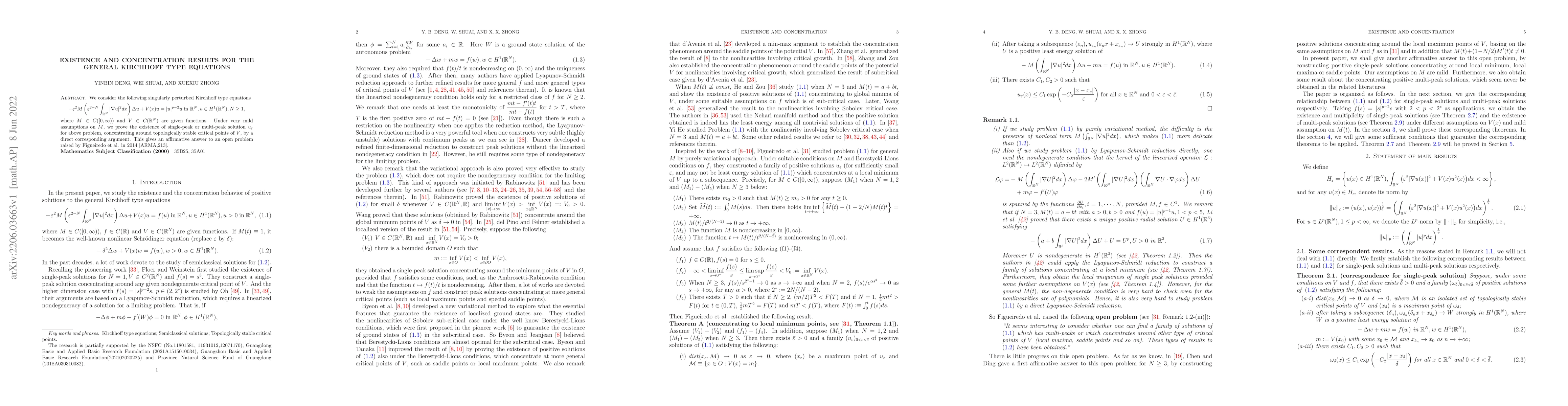 Thumbnail for Existence and Concentration Results for the General Kirchhoff Type
  Equations