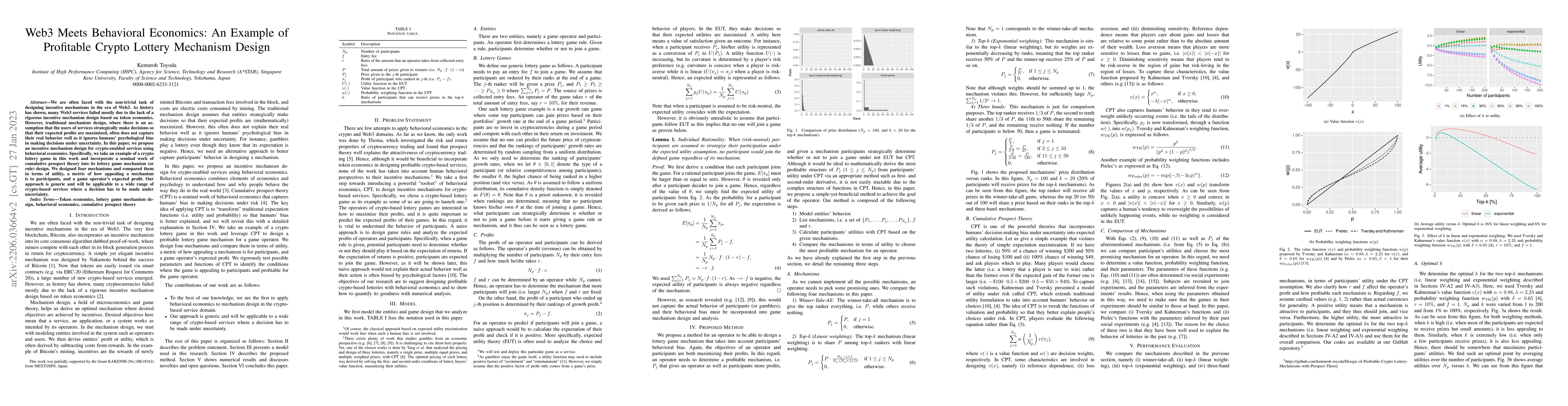 Thumbnail for Web3 Meets Behavioral Economics: An Example of Profitable Crypto Lottery
  Mechanism Design