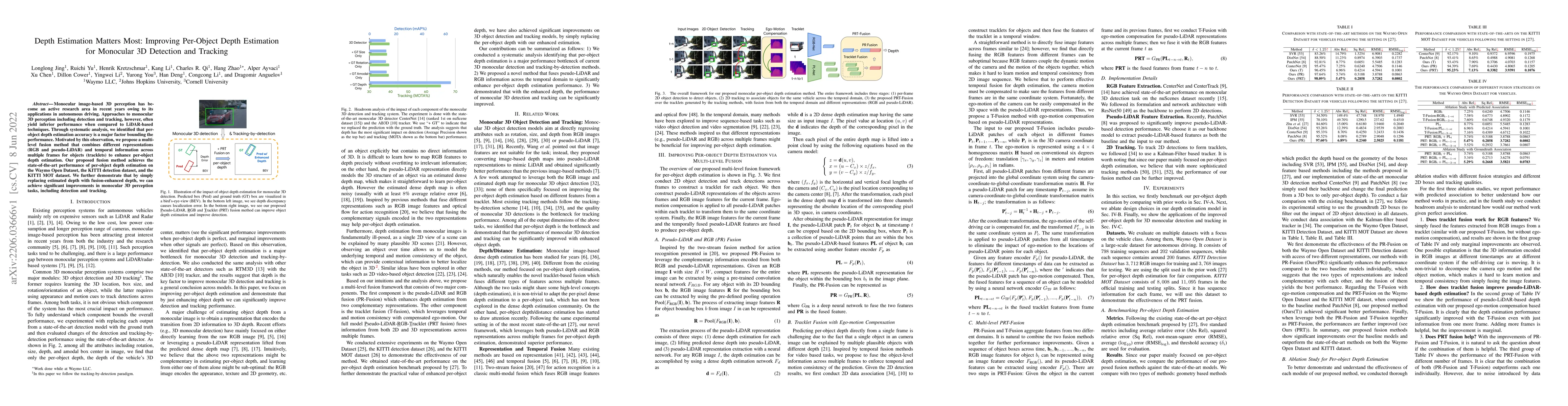 Thumbnail for Depth Estimation Matters Most: Improving Per-Object Depth Estimation for
  Monocular 3D Detection and Tracking