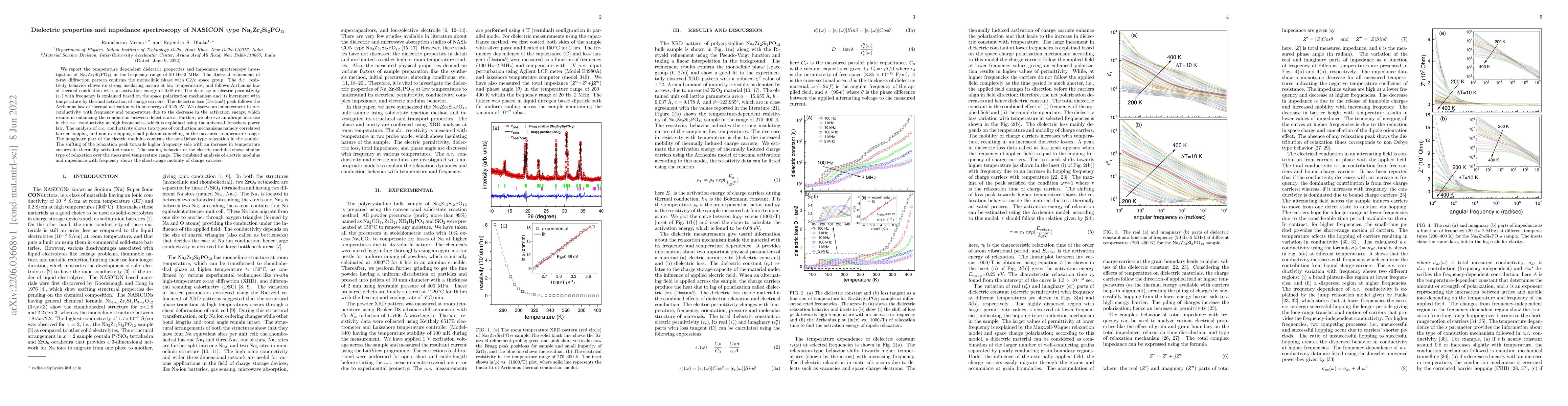 Thumbnail for Dielectric properties and impedance spectroscopy of NASICON type
  Na$_3$Zr$_2$Si$_2$PO$_{12}$